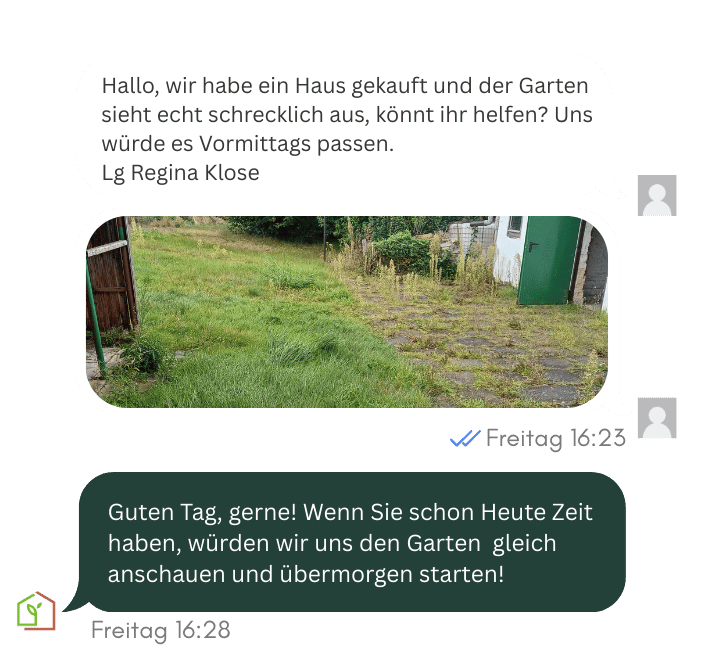 Kundenanfrage per Chat mit Gartenbild