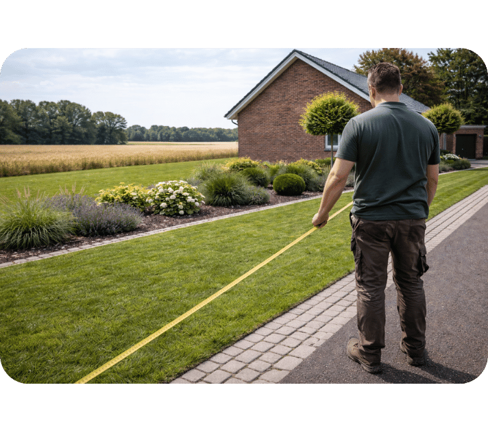 Abmessen des Gartens für die Planung eines neuen Gartenzauns